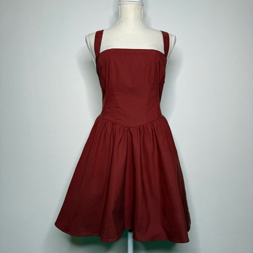 Free People East Side Red Lace Up Fit And Flare Mini Dress Pockets Size S